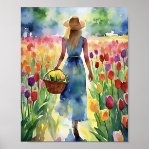 Tulpenveld kleurrijke Waterverf Poster