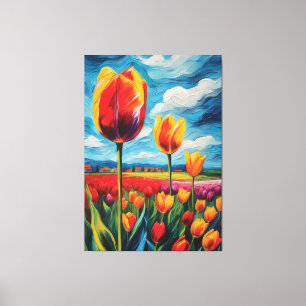 Tulpenveld olieverfschilderij canvas afdruk