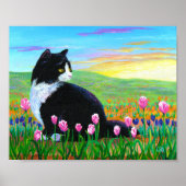 Tulpenvelden Tuxedo Black Cat Kunst Poster (Voorkant)