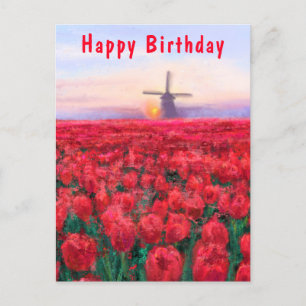 Tulps Field Spring in Nederland - Happy Birthday Briefkaart