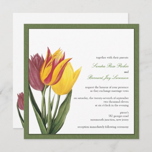 Tulps Green Border Weddenschap Kaart (Voorkant / Achterkant)