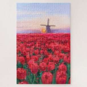 Tulpveld - Landschap - Lente in Nederland Legpuzzel