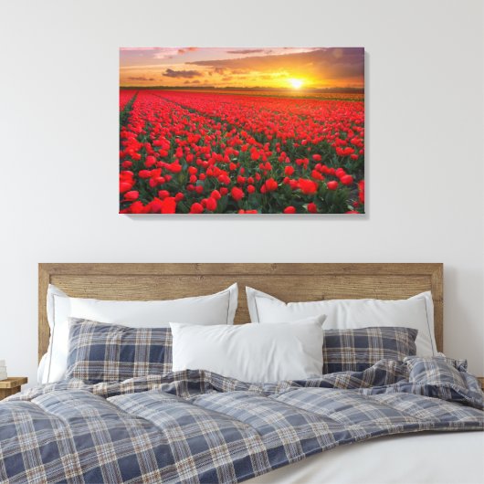 Tulpvelden op zonsondergang in Nederland Canvas Afdruk (Insitu (Slaapkamer))