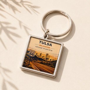 Tulsa Gateway Route 66 Skyline Herinnering Sleutelhanger