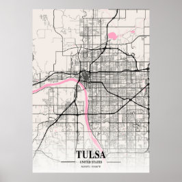 Tulsa - Neapolitan City Map Verenigde Staten Poster