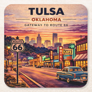 Tulsa Neon Route 66 Tafelblad Nostalgie Vierkante Kartonnen Onderzetter