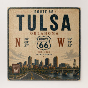 Tulsa Route 66 Skyline Coördinaten Reis Legpuzzel