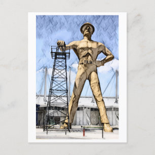 Tulsa's Golden Driller beeldje waterverf schilderi Briefkaart