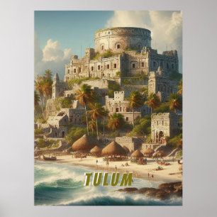 Tulum Mexico Landschap Vintage Reis Poster