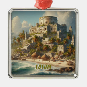 Tulum Mexico Landschap Vintage Reizen Metalen Ornament
