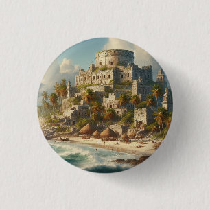 Tulum Mexico Landschap Vintage Reizen Ronde Button 3,2 Cm