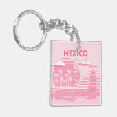 Tulum, Mexico, Reiskunst, Roze Kunst Sleutelhanger (Voorkant Links)