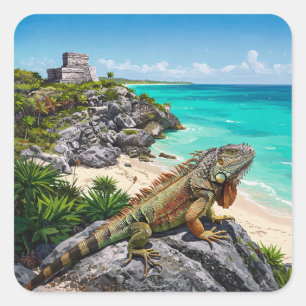 Tulum Mexico Reizen Iguana Vierkante Sticker