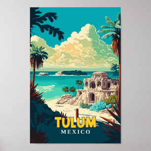 Tulum Mexico Travel Art Vintage Illustratie Poster