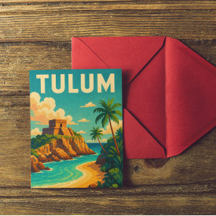 Tulum Mexico Vintage Travel Art Briefkaart