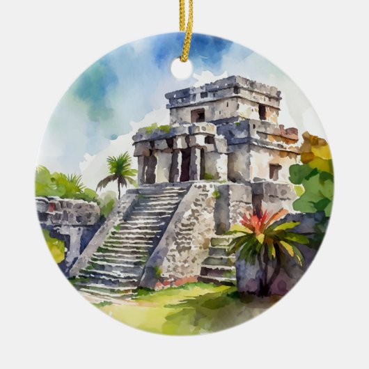 Tulum Mexico Waterverf Keramisch Ornament (Voorkant)