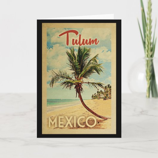 Tulum Palm Tree Vintage Travel Kaart (Voorkant)