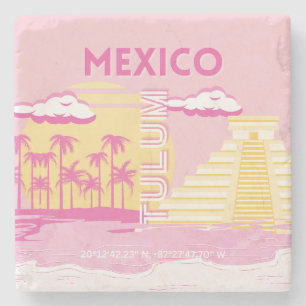 Tulum, Reiskunst, Preppy Art, Roze Stenen Onderzetter
