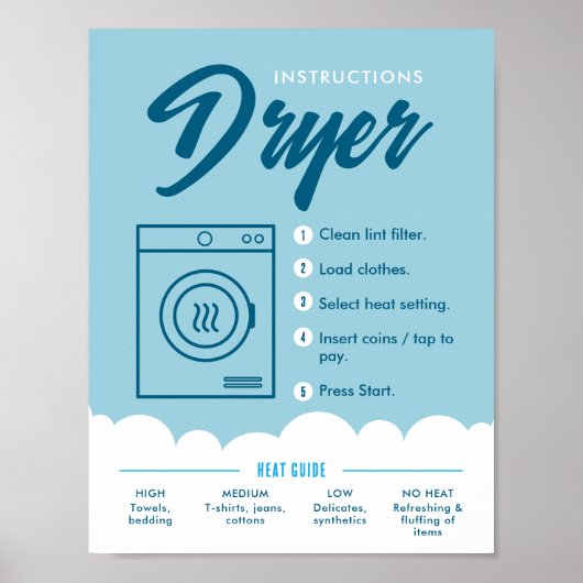 Tumble Dryer Instructions Laundromat Sign Poster (Voorkant)