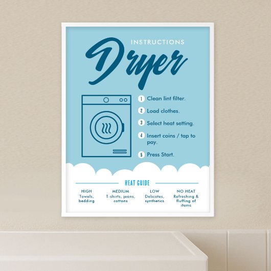 Tumble Dryer Instructions Laundromat Sign Poster