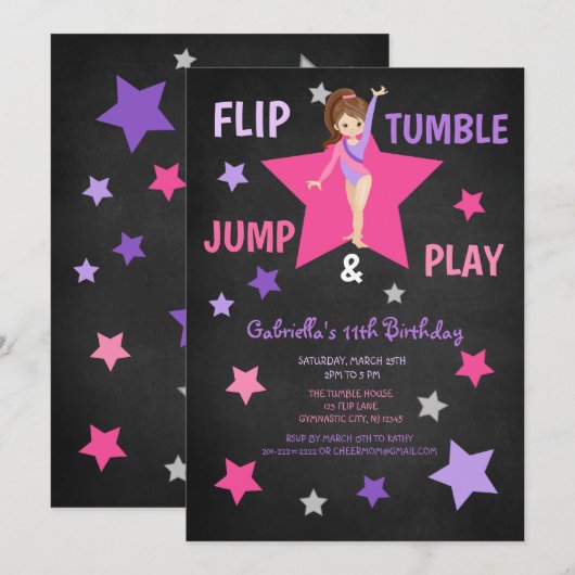 Tumble, Jump & Play Gymnastics Birthday Kaart (Voorkant / Achterkant)