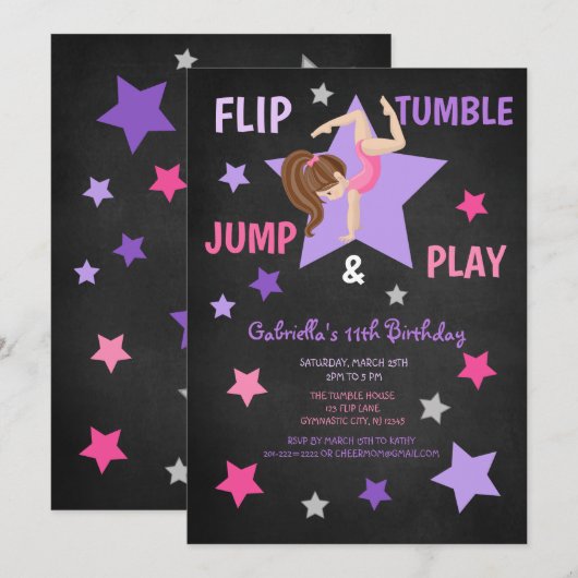Tumble, Jump & Play Gymnastics Birthday Kaart (Voorkant / Achterkant)