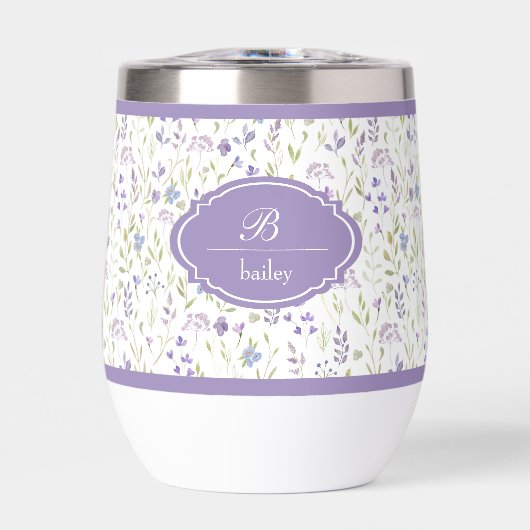 Tumbler à monogramme floral violet personnalisé (Avant)