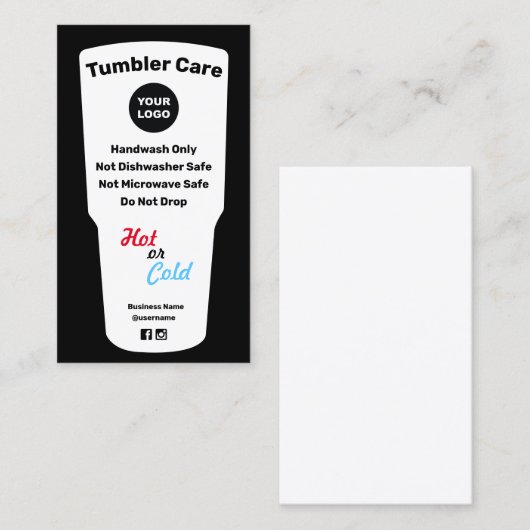 Tumbler Care Instructies Logo toevoegen Visitekaartje (Voorkant / Achterkant)
