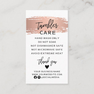 Tumbler Care Instructions Kaart met Roos Gold Visitekaartje