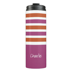 Tumbler met strepenpatroon en eigen monogram thermosbeker