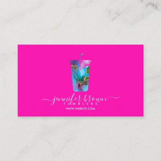 Tumbler ombré neon roze mok maker visitekaartje (Voorkant)