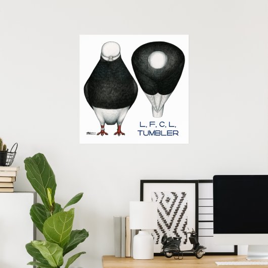 Tumbler Pigeon Standaard Zwart Kaal Poster (Thuiskantoor)