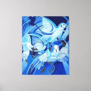 Tumbler Pigeons in Cerulean Blue Canvas Afdruk