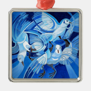 Tumbler Pigeons in Cerulean Blue Metalen Ornament