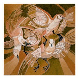 Tumbler Pigeons in de Abstracte kunst van Sepia Perfect Poster