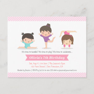 Tumbling Girls Gymnastics Birthday Party Kaart
