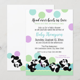 Tumbling Pandas Baby Shower Kaart