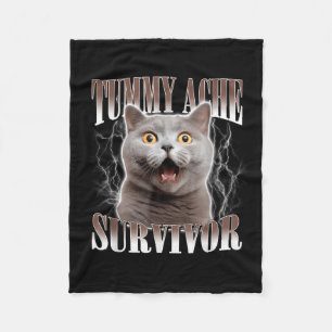 Tummy Ache Survivor Cat Meme Funny Quote Gezegde C Fleece Deken