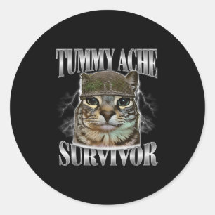Tummy Ache Survivor Funny Cat Meme Sarcastisch Quo Ronde Sticker