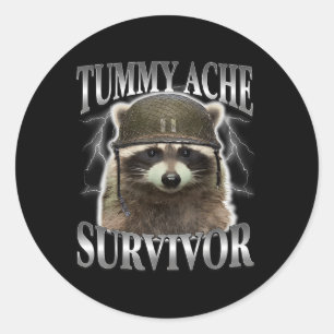 Tummy Ache Survivor Raccoon Funny Gezegde Cats Mem Ronde Sticker