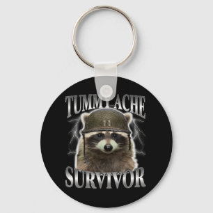 Tummy Ache Survivor Raccoon Funny Gezegde Cats Mem Sleutelhanger