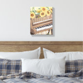 Tune in Bloom | Waterverf Zonnebloem Bloemen Piano Canvas Afdruk (Insitu (Slaapkamer))