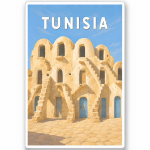 Tunesië Illustratie Reis Kunst Vintage Sticker