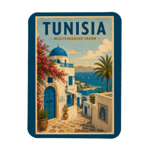 Tunesië Landschap Illustratie Reis Kunst Vintage Magneet