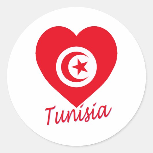 Tunesië Vlag Hart Ronde Sticker (Voorkant)