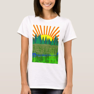 Tunic T-shirt jurk met ochtendzon boven de bergen