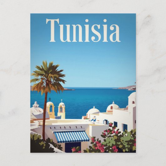 Tunisia Mediterranean Coast Retro Briefkaart (Voorkant)