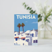 Tunisia Palm Trees Blue & White Art Briefkaart (Staand voorkant)
