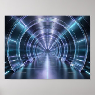 Tunnel Métallique Futuriste Art Mural Abstrait