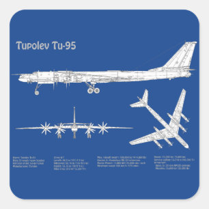 Tupolev Tu-95 - Vliegtuigblauwdruk plannen ABD Vierkante Sticker